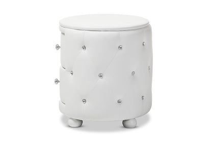 Baxton Studio Davina Hollywood Glamour Style Oval 2-drawer White Faux Leather Upholstered Nightstand