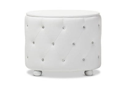 Baxton Studio Davina Hollywood Glamour Style Oval 2-drawer White Faux Leather Upholstered Nightstand