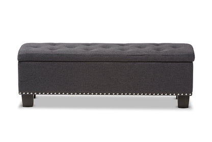 Baxton Studio Hannah Modern and Contemporary Dark Grey Fabric Upholstered Button-Tufting Storage Ottoman Bench