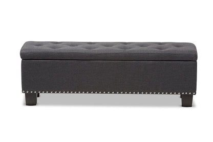 Baxton Studio Hannah Modern and Contemporary Dark Grey Fabric Upholstered Button-Tufting Storage Ottoman Bench