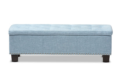 Baxton Studio Hannah Modern and Contemporary Light Blue Fabric Upholstered Button-Tufting Storage Ottoman Bench