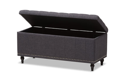 Baxton Studio Kaylee Modern Classic Dark Grey Fabric Upholstered Button-Tufting Storage Ottoman Bench