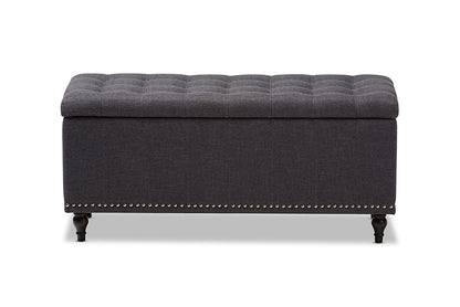 Baxton Studio Kaylee Modern Classic Dark Grey Fabric Upholstered Button-Tufting Storage Ottoman Bench