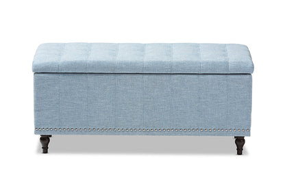 Baxton Studio Kaylee Modern Classic Light Blue Fabric Upholstered Button-Tufting Storage Ottoman Bench