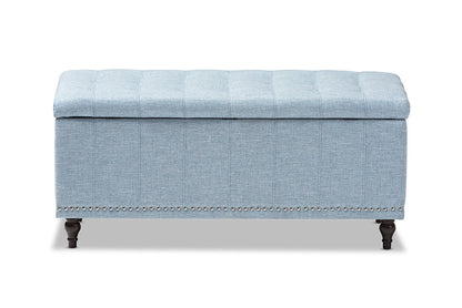 Baxton Studio Kaylee Modern Classic Light Blue Fabric Upholstered Button-Tufting Storage Ottoman Bench