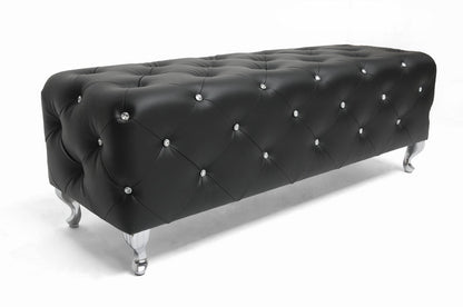Baxton Studio Stella Crystal Tufted Black Leather Modern Bench