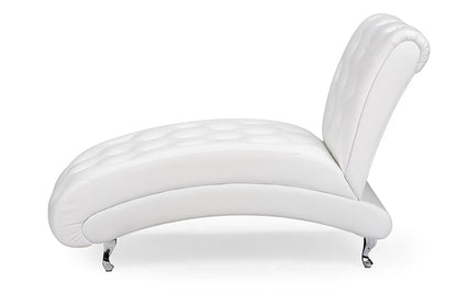 Baxton Studio Pease Contemporary White Faux Leather Upholstered Crystal Button Tufted Chaise Lounge