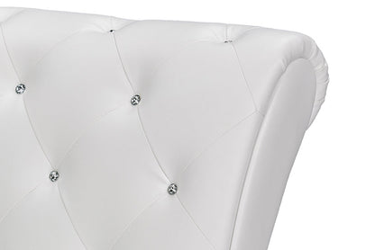 Baxton Studio Pease Contemporary White Faux Leather Upholstered Crystal Button Tufted Chaise Lounge