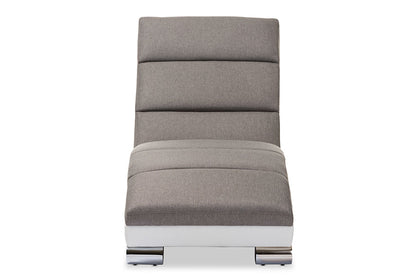 Baxton Studio Percy Modern and Contemporary Grey Fabric and White Faux Leather Upholstered Chaise Lounge
