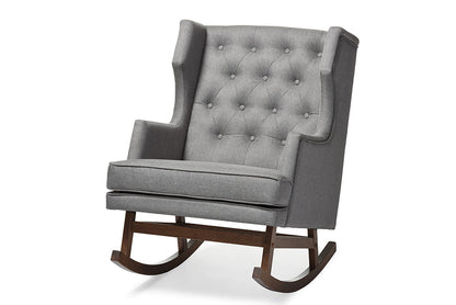 Baxton Studio Iona Mid-century Retro Modern Grey Fabric Upholstered Button-tufted Wingback Rocking Chair