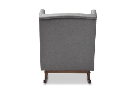 Baxton Studio Iona Mid-century Retro Modern Grey Fabric Upholstered Button-tufted Wingback Rocking Chair
