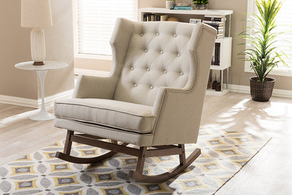 Baxton Studio Iona Mid-century Retro Modern Light Beige Fabric Upholstered Button-tufted Wingback Rocking Chair