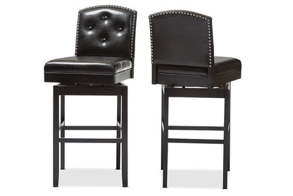 Baxton Studio Ginaro Modern and Contemporary Dark Brown Faux Leather Button-tufted Upholstered Swivel Bar Stool (Set of 2)