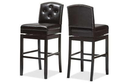 Baxton Studio Ginaro Modern and Contemporary Dark Brown Faux Leather Button-tufted Upholstered Swivel Bar Stool (Set of 2)