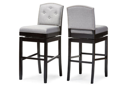 Baxton Studio Ginaro Modern and Contemporary Grey Fabric Button-tufted Upholstered Swivel Bar Stool (Set of 2)