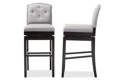 Baxton Studio Ginaro Modern and Contemporary Grey Fabric Button-tufted Upholstered Swivel Bar Stool (Set of 2)