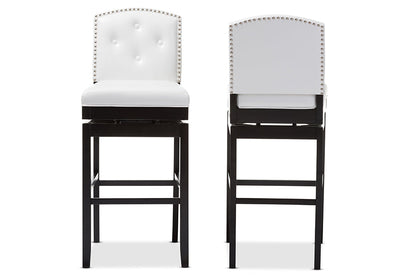 Baxton Studio Ginaro Modern and Contemporary White Faux Leather Button-tufted Upholstered Swivel Bar Stool (Set of 2)