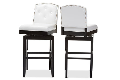 Baxton Studio Ginaro Modern and Contemporary White Faux Leather Button-tufted Upholstered Swivel Bar Stool (Set of 2)