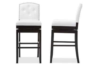 Baxton Studio Ginaro Modern and Contemporary White Faux Leather Button-tufted Upholstered Swivel Bar Stool (Set of 2)