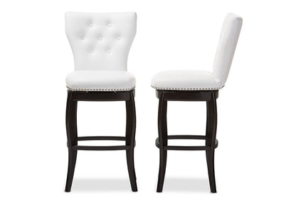 Baxton Studio Leonice Modern and Contemporary White Faux Leather Upholstered Button-tufted 29-Inch Swivel Bar Stool (Set of 2)