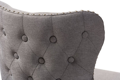 Baxton Studio Gradisca Modern and Contemporary Brown Wood Finishing and Grey Fabric Button-Tufted Upholstered Swivel Barstool
