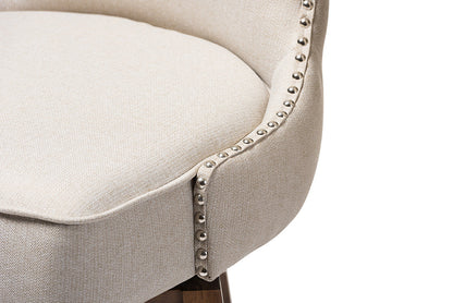 Baxton Studio Gradisca Modern and Contemporary Brown Wood Finishing and Light Beige Fabric Button-Tufted Upholstered Swivel Barstool