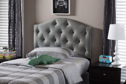 Baxton Studio Myra Modern and Contemporary Grey Fabric Upholstered Button-Tufted Scalloped Twin Size Headboard