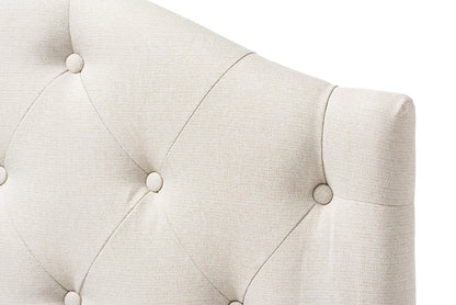 Baxton Studio Myra Modern and Contemporary Light Beige Fabric Upholstered Button-Tufted Scalloped Twin Size Headboard