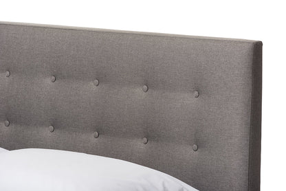 Baxton Studio Alinia Mid-century Retro Modern Grey Fabric Upholstered Walnut Wood Queen Size Platform Bed