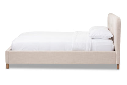 Baxton Studio Germaine Mid-Century Modern Beige Mix Linen Fabric Queen Size Grid-Tufting Platform Bed