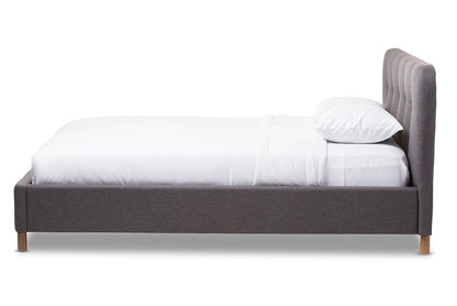 Baxton Studio Germaine Mid-Century Modern Dark Grey Fabric King Size Grid-Tufting Platform Bed