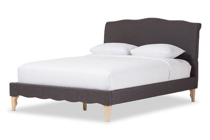 Baxton Studio Fannie French Classic Modern Style Dark Grey Polyester Fabric Queen Size Platform Bed