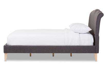 Baxton Studio Fannie French Classic Modern Style Dark Grey Polyester Fabric Queen Size Platform Bed