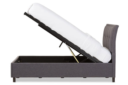 Baxton Studio Lea Modern and Contemporary Dark Grey Fabric Queen Size Storage Platform Bed