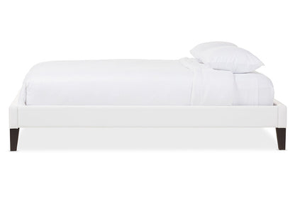 Baxton Studio Lancashire Modern and Contemporary White Faux Leather Upholstered Full Size Bed Frame with Tapered Legs
