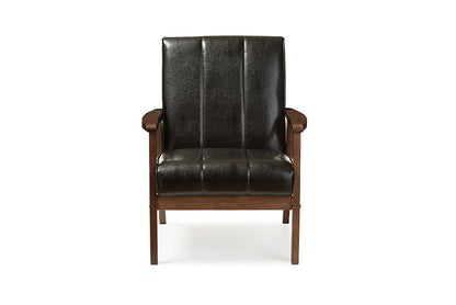 Baxton Studio Nikko Mid-century Modern Scandinavian Style Black Faux Leather Wooden Lounge Chair