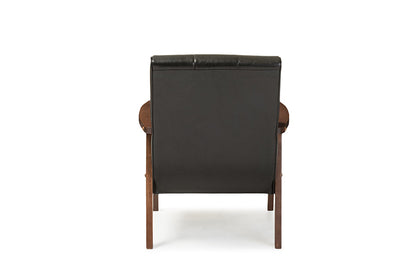 Baxton Studio Nikko Mid-century Modern Scandinavian Style Black Faux Leather Wooden Lounge Chair