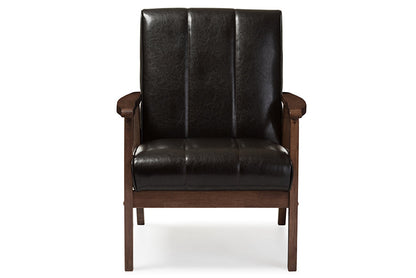 Baxton Studio Nikko Mid-century Modern Scandinavian Style Dark Brown Faux Leather Wooden Lounge Chair
