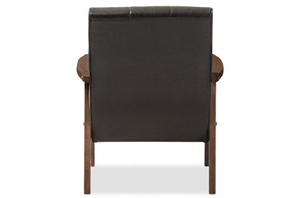 Baxton Studio Nikko Mid-century Modern Scandinavian Style Dark Brown Faux Leather Wooden Lounge Chair