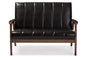 Baxton Studio Nikko Mid-century Modern Scandinavian Style Dark Brown Faux Leather Wooden 2-Seater Loveseat