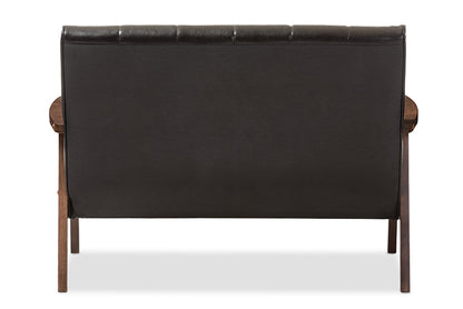 Baxton Studio Nikko Mid-century Modern Scandinavian Style Dark Brown Faux Leather Wooden 2-Seater Loveseat