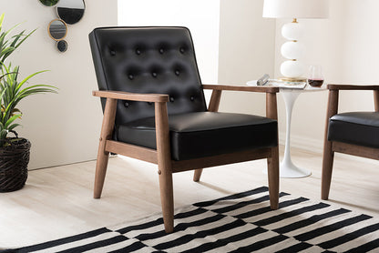 Baxton Studio Sorrento Mid-century Retro Modern Black Faux Leather Upholstered Wooden Lounge Chair