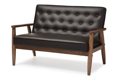 Baxton Studio Sorrento Mid-century Retro Modern Brown Faux Leather Upholstered Wooden 2-seater Loveseat