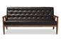 Baxton Studio Sorrento Mid-century Retro Modern Brown Faux Leather Upholstered Wooden 3-seater Sofa