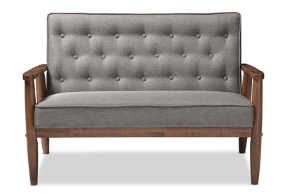 Baxton Studio Sorrento Mid-century Retro Modern Grey Fabric Upholstered Wooden 2-seater Loveseat
