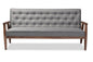 Baxton Studio Sorrento Mid-century Retro Modern Grey Fabric Upholstered Wooden 3-seater Sofa