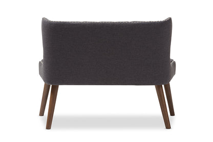Baxton Studio Scarlett Mid-Century Modern Brown Wood and Dark Grey Fabric Upholstered Button-Tufting with Nail Heads Trim 2-Seater Loveseat Settee