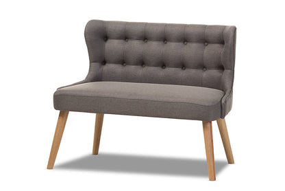 Baxton Studio Melody Mid-Century Modern Grey Fabric and Natural Wood Finishing 2-Seater Settee Bench