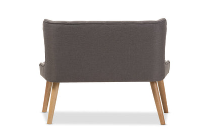 Baxton Studio Melody Mid-Century Modern Grey Fabric and Natural Wood Finishing 2-Seater Settee Bench