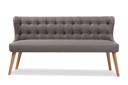 Baxton Studio Melody Mid-Century Modern Grey Fabric and Natural Wood Finishing 3-Seater Settee Bench